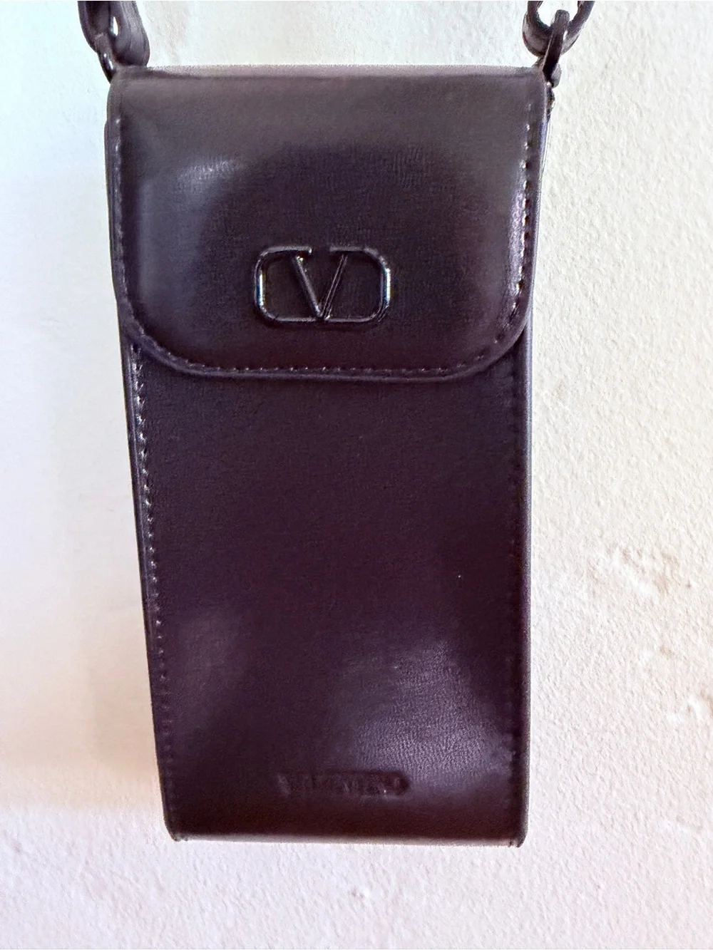 Valentino Black Leather Sunglasses Pouch with Logo